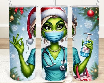 Tumbler Wrap voor Grinch-verpleegster: kerstsublimatieontwerp (digitale download)