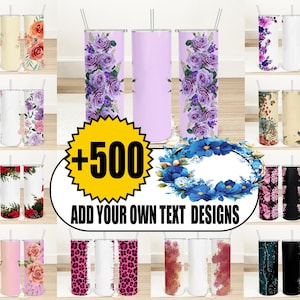 500+ Floral Custom Text Tumbler Wrap Bundle, Add Your Text 20oz Skinny Tumbler Sublimation PNG, Add Your Name Tumbler Wrap, Digital Download