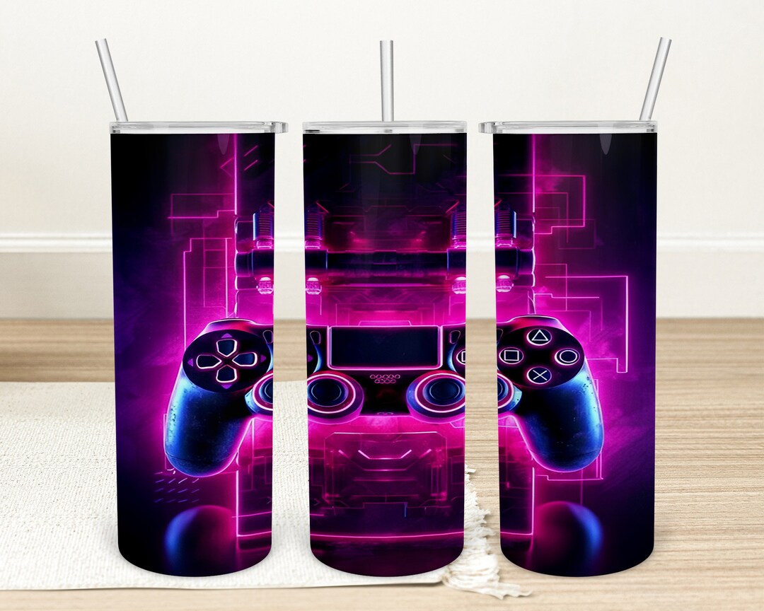 Neon Game Controller 20oz Skinny Tumbler Png, Gaming Tumbler Wrap ...