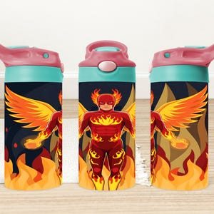 Superhero 12oz Kids Flip Top Tumbler Wrap, Fire Hero Tumbler Sublimation Wrap, 12oz Cartoon Kids Tumbler Wrap Png, Digital Download