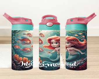 Vaso infantil con diseño de sirena de acuarela: Vaso infantil de 355 ml (descarga digital)