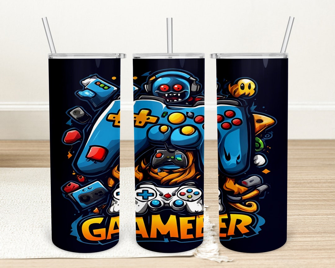 Video Game 20oz Skinny Tumbler Png, Game Controller Tumbler Wrap, Gamer ...