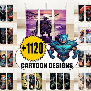 1020 + Cartoon Tumbler Wrap Bundle, Cartoons Tumbler Png, Kinder Tumbler Sublimationsentwürfe, 3D Cartoon 20 Unzen Tumbler Wrap, digitaler Download