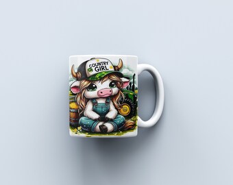 Taza de Vaca de las Tierras Altas: Diseño de Chica de Campo (Descarga digital)