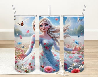 Envoltorio para vaso de la Princesa Elsa: Diseño de mariposa de dibujos animados (Descarga digital)