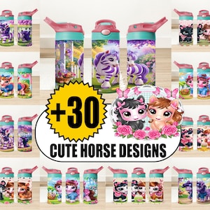 Cartoons 12 oz Sippy Cup Tumbler Wrap Bundle, Cute Horse Flip Top Bundle, Kid Tumbler Png, Horse 12 oz Tumbler Wrap, Digital Download