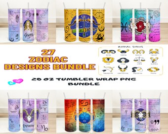 Zodiac Tumbler Wrap-bundel: Galaxy Star Sign-ontwerpen (PNG-download)