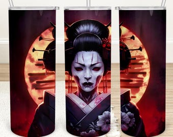 Horror Geisha Tumbler Wrap: Retro Halloween Sublimation (Digital Download)