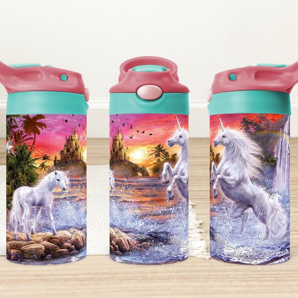 Unicorn 12oz Flip Top Sippy Cup Tumbler Wrap, Horse Kids Water Bottle, Unicorn 12oz Kids Flip Top Sippy Cup Tumbler Png, Digital Download