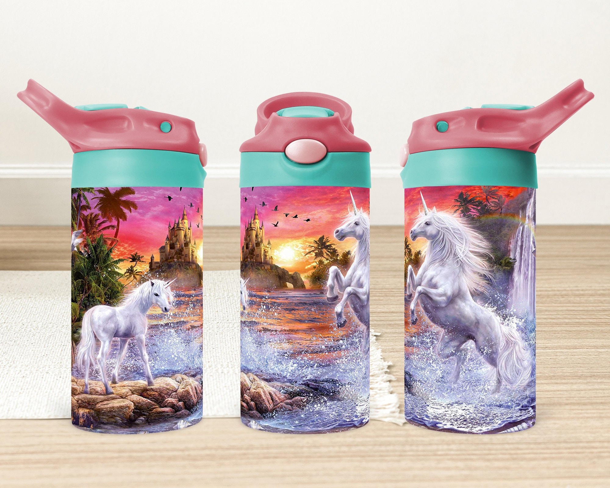 Unicorn 12oz Flip Top Sippy Cup Tumbler Wrap, Horse Kids Water Bottle ...