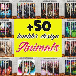 Paquete de diseño de vaso de 20 oz con dibujos animados de animales populares, paquete de archivos PNG de vaso de 20 oz para niños, descarga digital