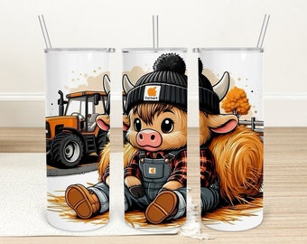 Vaso de vaca bebé de las Tierras Altas con diseño de sublimación: Wrap delgado de 20 oz (descarga digital)