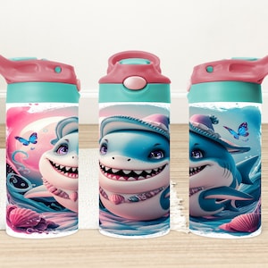 Baby Shark 12oz Kids Flip Top Sippy Cup Tumbler Wrap PNG, Cartoon Kids Water Bottle, Shark Kids Tumbler Sublimation Wrap, kids Sippy Cup PNG