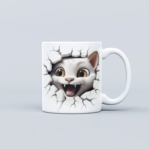 3D White Cat Mug Wrap Sublimation, 3D White Cat 11oz and 15oz Mug Sublimation PNG, Cartoon Mug Wrap Sublimation Design, Digital Download