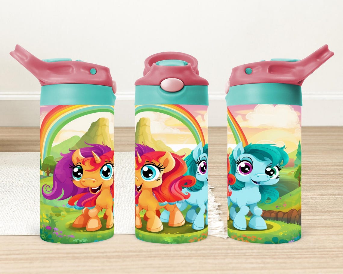 Rainbow Unicorn Tumbler Wrap: Kids Water Bottle Design (digital ...