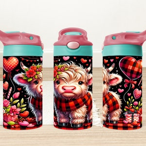Cute Highland Cow 12oz Tumbler Wrap Png, Baby Cow 12oz Flip Top Sippy Cup Wrap, Cow With Gifts 12oz Sippy Cup Tumbler Wrap, Digital Download