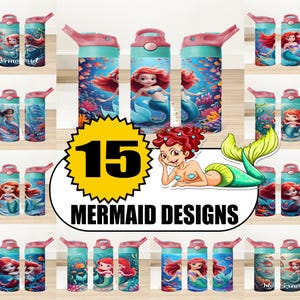 Cute Mermaid 12OZ Sippy Cup Kids Tumbler Wrap Bundle, Little Mermaid 12 oz Flip Top Sippy Cup Wrap Bundle, Cartoon Png, Digital Download