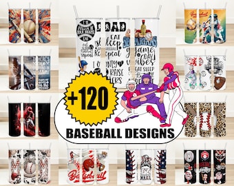 120+ baseboll 20oz tumbler wrap PNG-paket, sport tunna tumbler sublimeringsdesign
