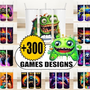 Puede incluir: Una colección de más de 300 diseños diferentes para vasos de sublimación con temas de videojuegos. Los diseños incluyen varios personajes, mandos y otras imágenes relacionadas con los videojuegos.  Los diseños son perfectos para crear regalos únicos y personalizados para los jugadores.