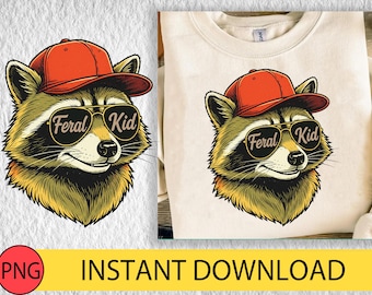 Feral Raccoon Kid PNG: Grunge Sublimation Design (Digital Download)