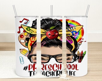 Tumbler met PNG-afbeelding voor een kleuterjuf of -meester, schattige smalle 20oz-tumbler met sublimatieprint, cadeauontwerp voor leerkrachten