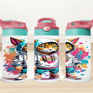 Cartoons Kids 12oz Flip Top Sippy Cup, Cat Tumbler Wrap, Cat Water Bottle, 90s Cartoon Tumbler Png, Cartoon Tumbler Wrap, Digital Download