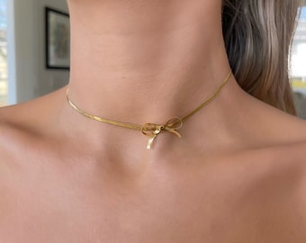 18K Gold Plated Choker Necklace • Bow Pendant • Perfect Gift For Her • Dainty • Bowtie • Sweet Bow Choker • Gifted Jewelry • Girly Necklace