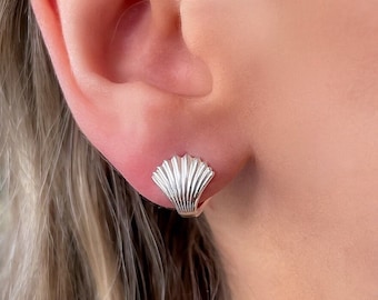 Boho Seashell Jewelry, Huggie, Sterling Silver Stud Earrings, Petite, Cute, Beach Earrings, Minimalist Jewelry, 925 Silver, Nautical, Shell