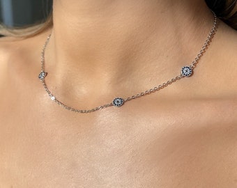 Sterling Silver Evil Eye Necklace – Dainty Blue Crystal Protection Charm, Minimalist Spiritual Jewelry Gift for Her