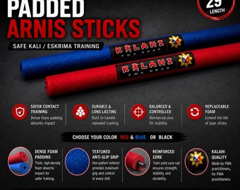 Padded Arnis Sticks (Pair) – Filipino Kali Eskrima Training Sticks – Red/Blue or Black