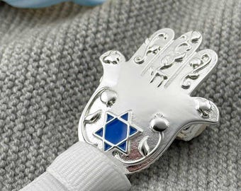 Silver Hamsa Pacifier Clip – Jewish Baby Gift, Star of David
