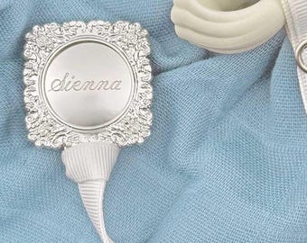 Engraved Silver Pacifier Clip: "George" Heirloom Baby Clip, Personalized Keepsake Dummy Clip, Customized