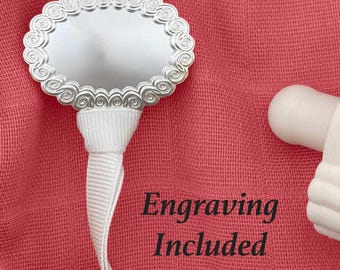 Engraved Silver Pacifier Clip: "Louis" Heirloom Binky Clip, Custom Dummy Clip, Personalize with Name, Monogram