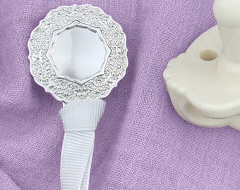 Silver Pacifier Clip - "Elizabeth" the Royal Collection - Classic Heirloom Baby Gift, Silver Dummy Holder