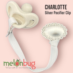 Silver Pacifier Clip CHARLOTTE The Royal Collection Engravable Binky Dummy Clip, Personalizable Heirloom Christening Baptism Baby Gift image 7