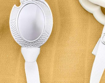 Silver-Plated Pacifier Clip "William": Heirloom Baby Clip, Dummy Clip, Art Deco Style Shower Gift