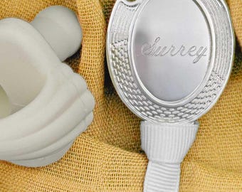 Miles Heirloom Pacifier Clip — Personalized Silver Baby Keepsake — Retiring Style