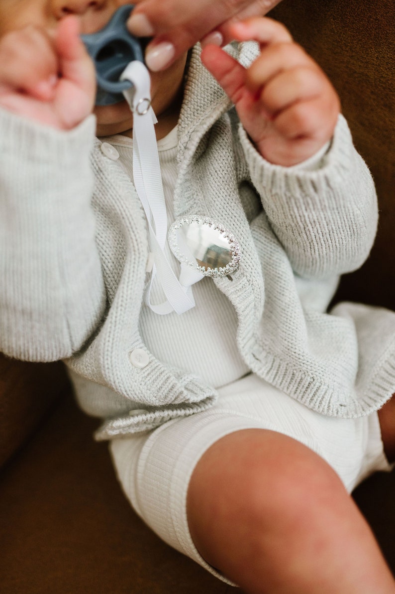 ENGRAVED Silver Pacifier Clip CHARLOTTE: The Royal Collection PERSONALIZED Binky Clip, Dummy Clip, Heirloom Christening Baptism Baby Gift image 2