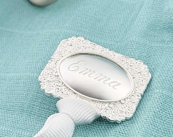 Custom Engraved Silver Pacifier Clip - "Charles" the Royal Collection - Personalized Dummy Clip, Luxury Baby Gift