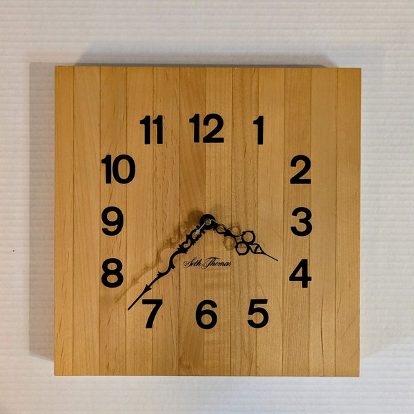 Vintage Seth Thomas Butcher Block Clock • Made in USA • 1980, Solid Wood, Working Clock