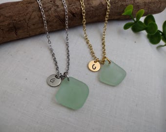 Gold or Silver Personalized Cola Bottle Pendant, Initial Sea Glass Charm Jewelry, Costal Beach Themed Bridesmaid Necklace