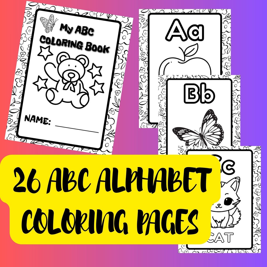 26 ABC Alphabet Cute Figures Easy Coloring Page for Kids, Easy Alphabet ...
