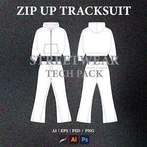 Streetwear Tracksuit Set Vector Mockup Streetwear Tech Pack Template Fashion Flat Sketch Digital Files PNG Procreate Illustrator Photoshop