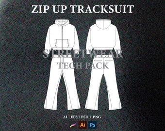 Streetwear Tracksuit Vector Mockup: Fashion Flat Sketch (Digital Files)