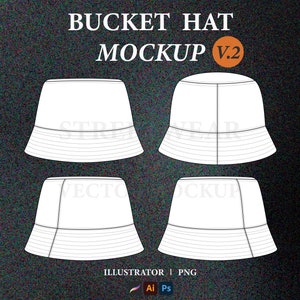 Bucket Hat Mockup Vector Template: Streetwear Tech Pack (AI, PNG)