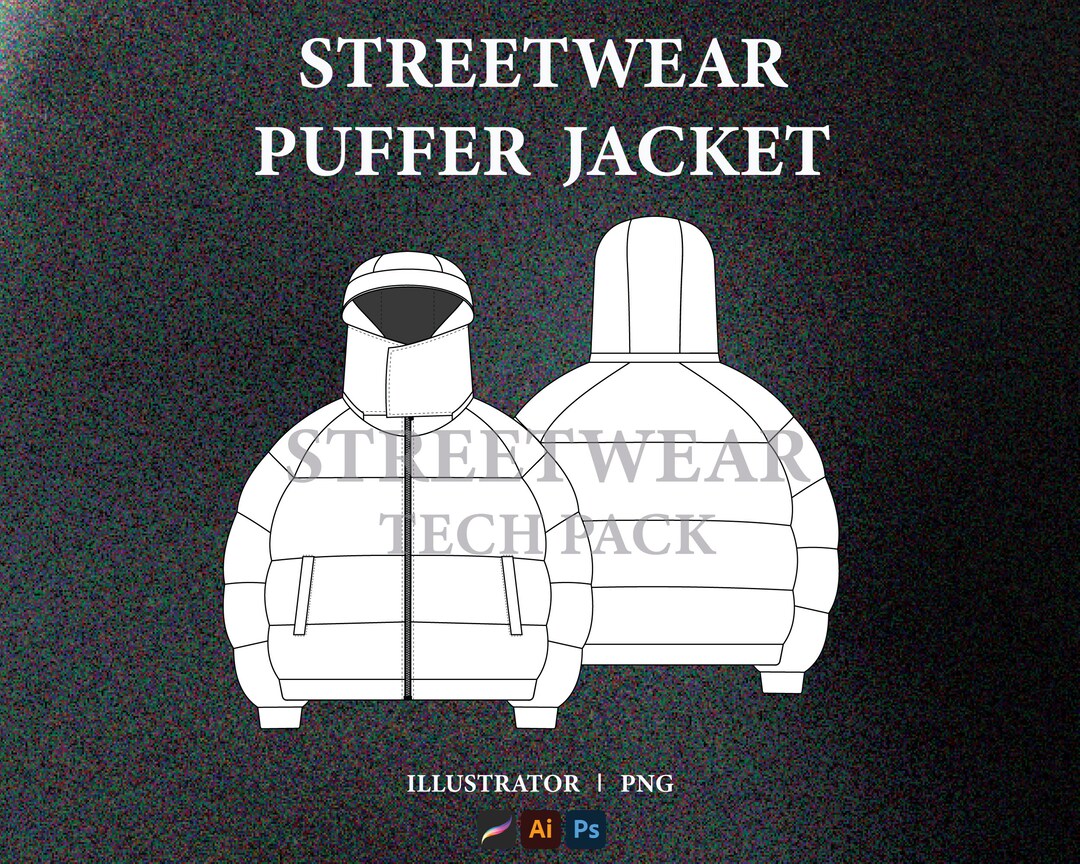 Streetwear Puffer Jacket Tech Pack: Fashion Design Template ...