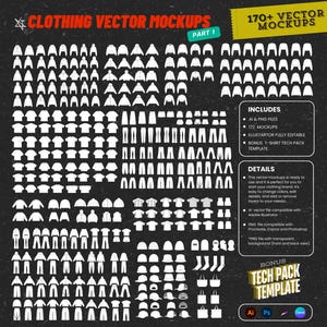 衣類ベクターモックアップパック ストリートウェアテックパックテンプレート ストリートウェアモックアップ 衣類ブランドファッションテックパック Illustrator Procreate Photoshop