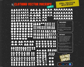 Streetwear Clothing Vector Mockup: 170+ Fashion Tech Pack Template (AI & PNG)