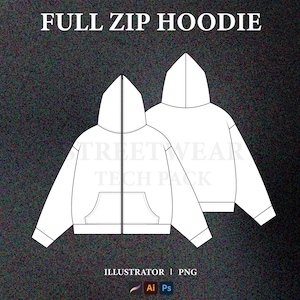 Hoodie Vector Mockup Full Zip Hoodie Tech Pack Template Streetwear Hoodie Mockup Clothing Brand Mockup Fashion Technical Drawing Illustrator
