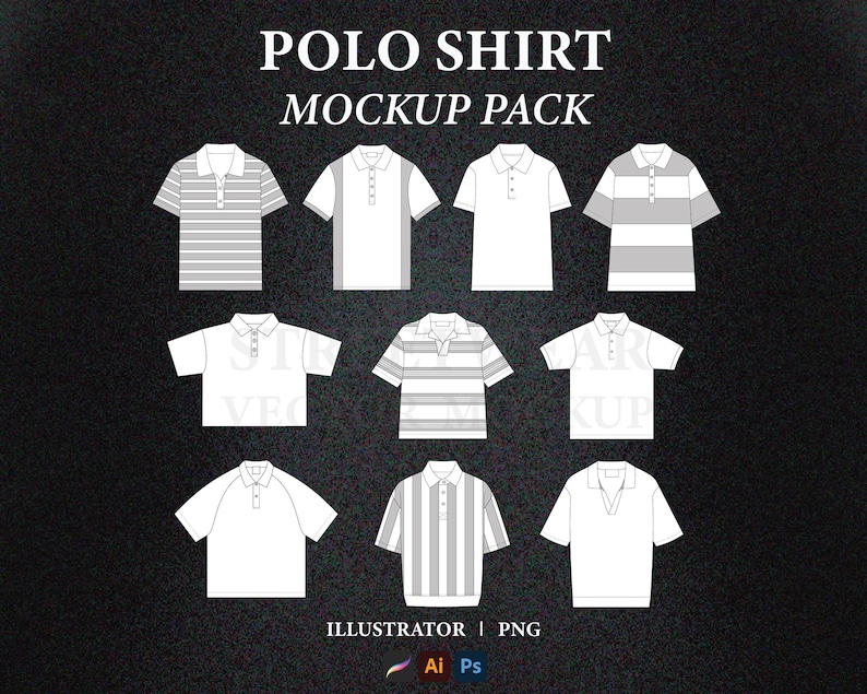 Polo Shirt Mockup Pack Streetwear Tech Pack Polo Shirt Vector Mockup Template Striped Polo Shirt Tech Pack Template Clothing Brand